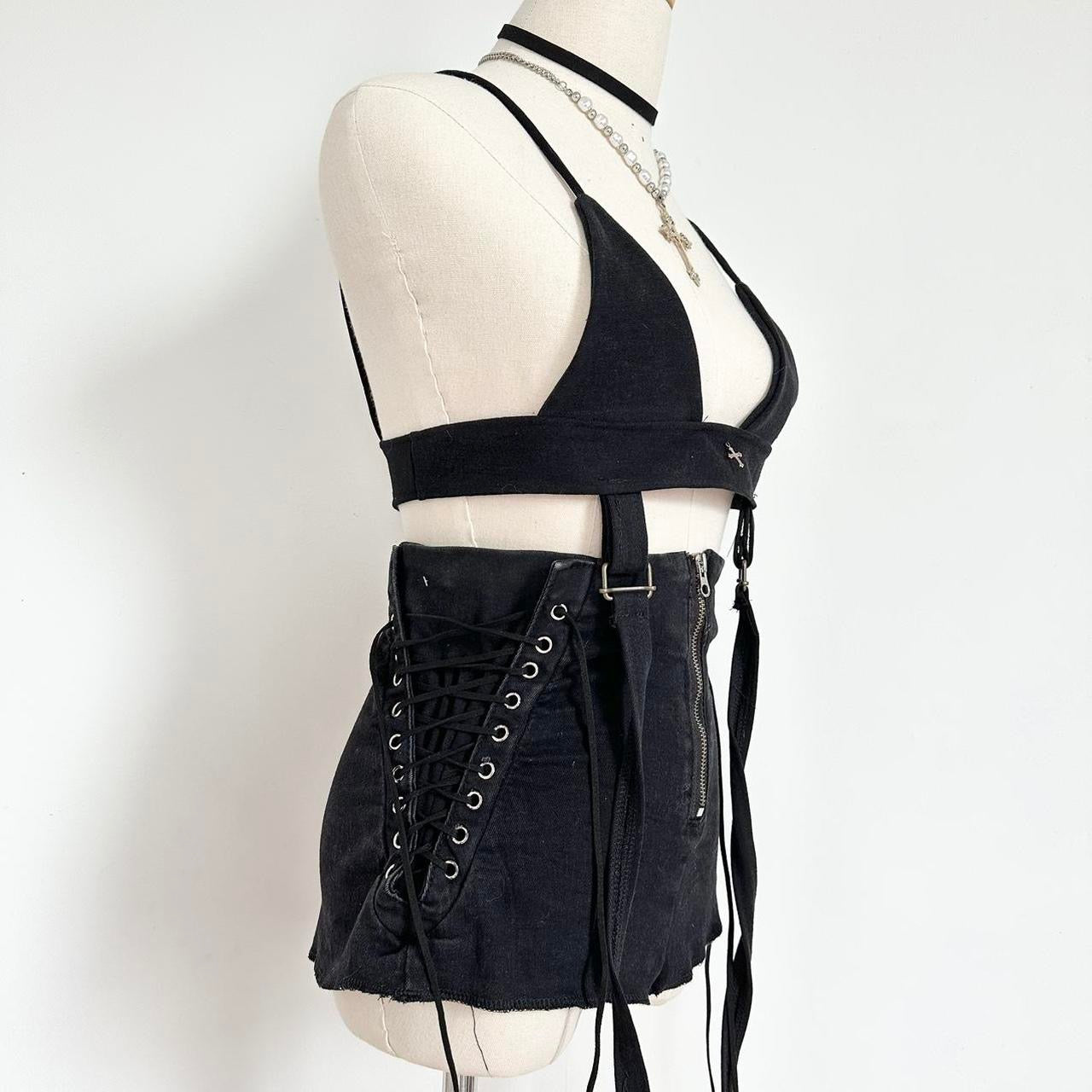 upcycled black denim 2 piece set | size xs