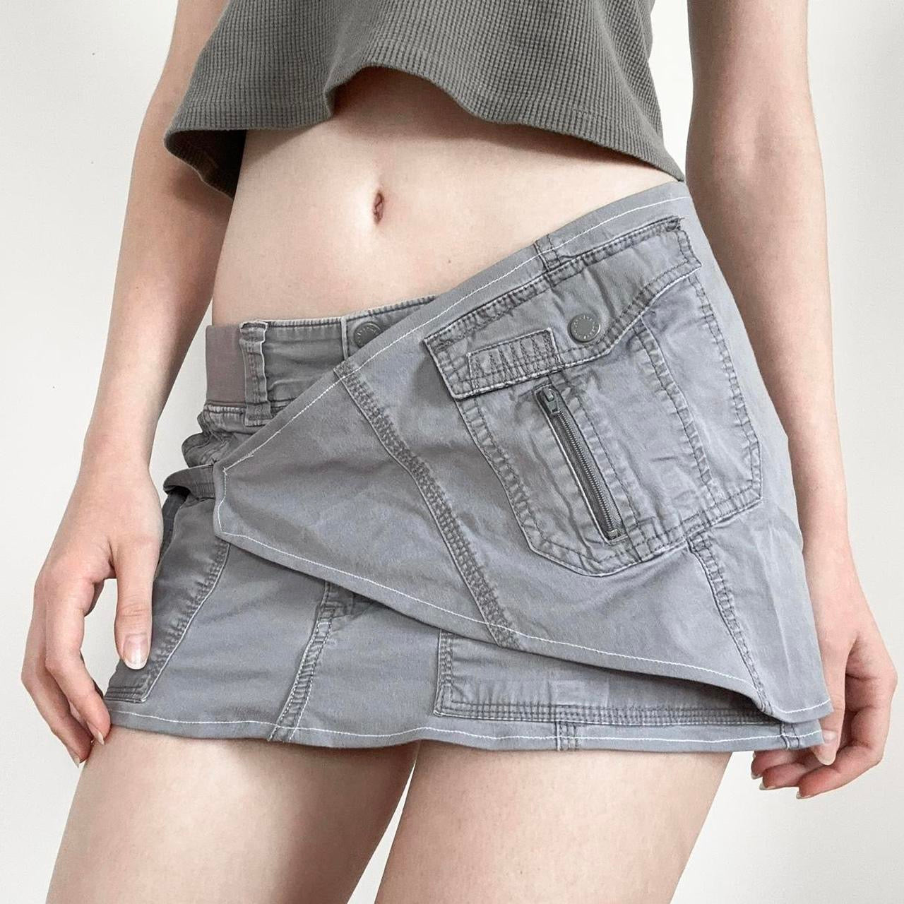 upcycled blue grey low rise cargo mini skirt (s-m)