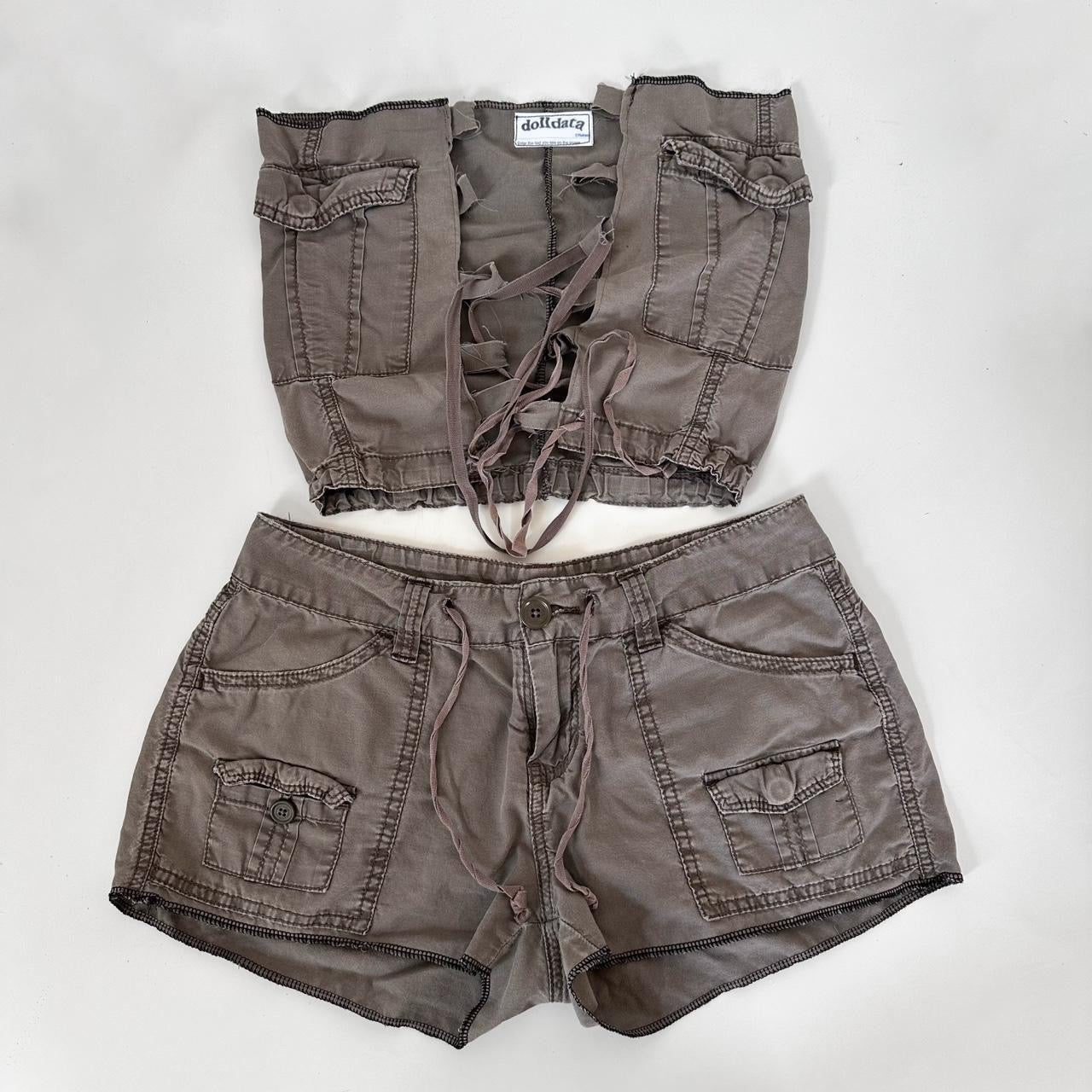 handmade brown cargo shorts set (s)