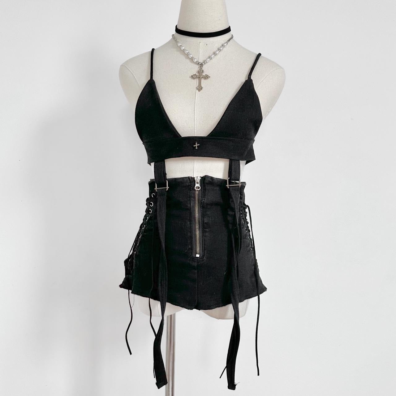 upcycled black denim 2 piece set | size xs