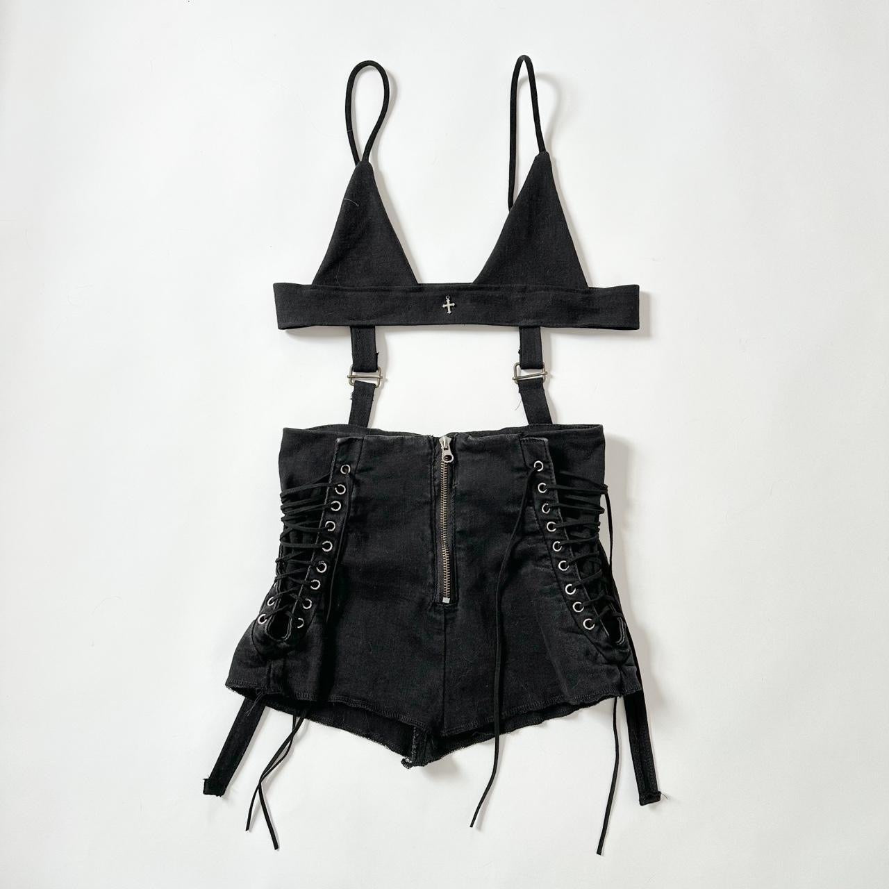 upcycled black denim 2 piece set | size xs
