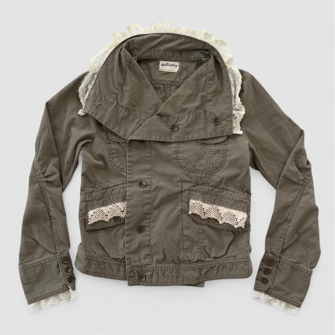 reworked vintage lace accent canvas cargo jacket(m/l)