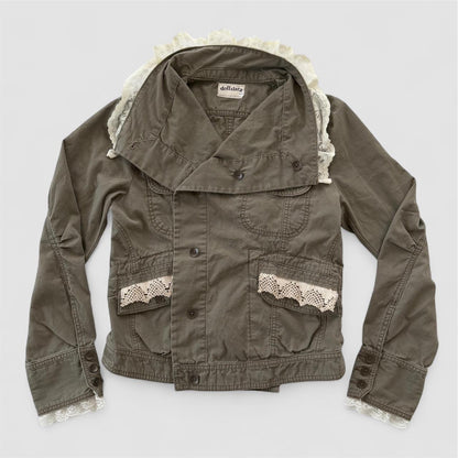 reworked vintage lace accent canvas cargo jacket(m/l)
