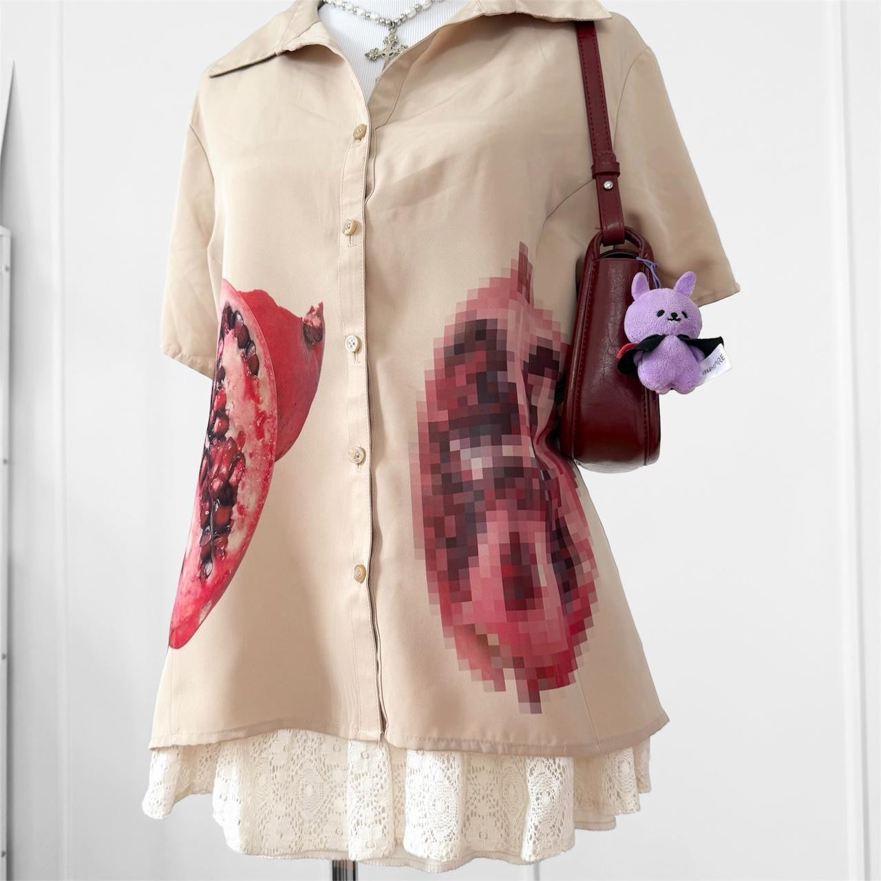 forbidden pomegranate vintage button up blouse (xl)