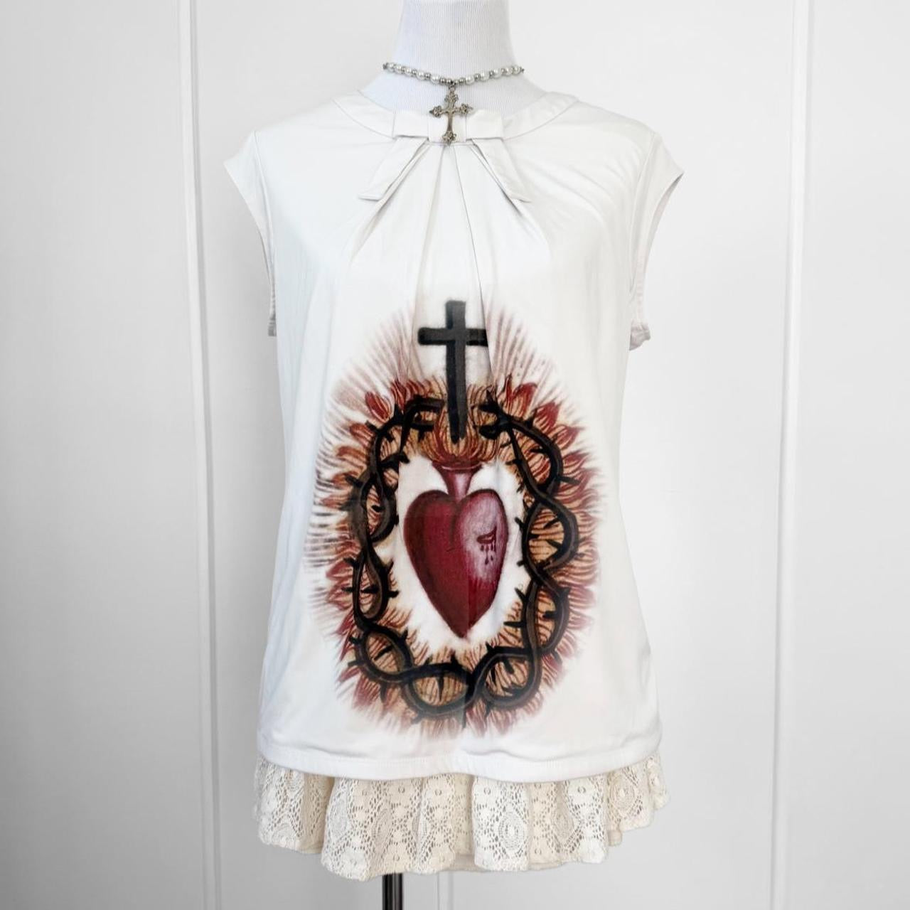 sacred heart pleated bow blouse (xl)