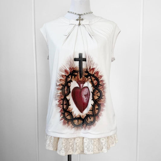 sacred heart pleated bow blouse (xl)