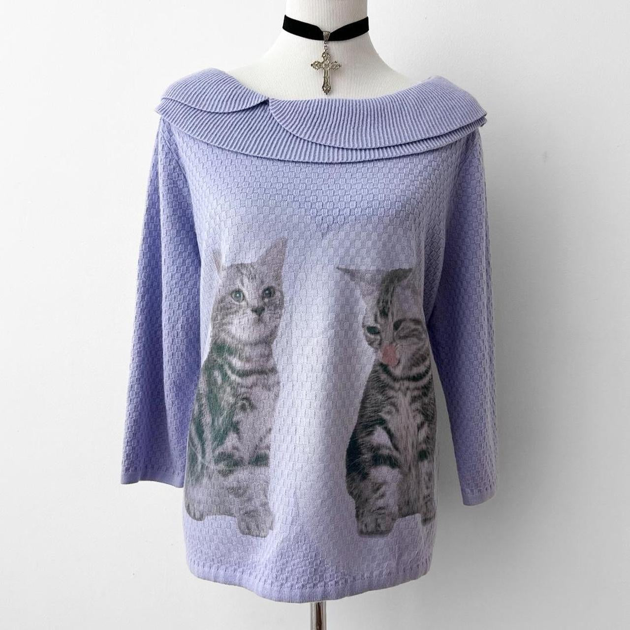 kitten knit half sleeve wide collar sweater (large)