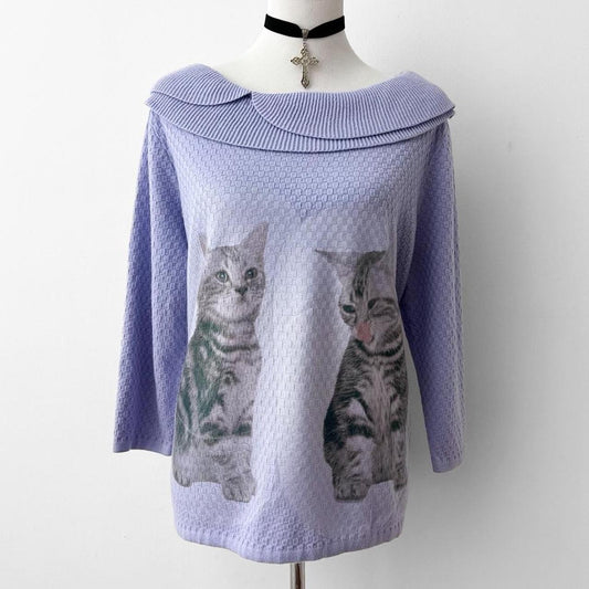kitten knit half sleeve wide collar sweater (large)