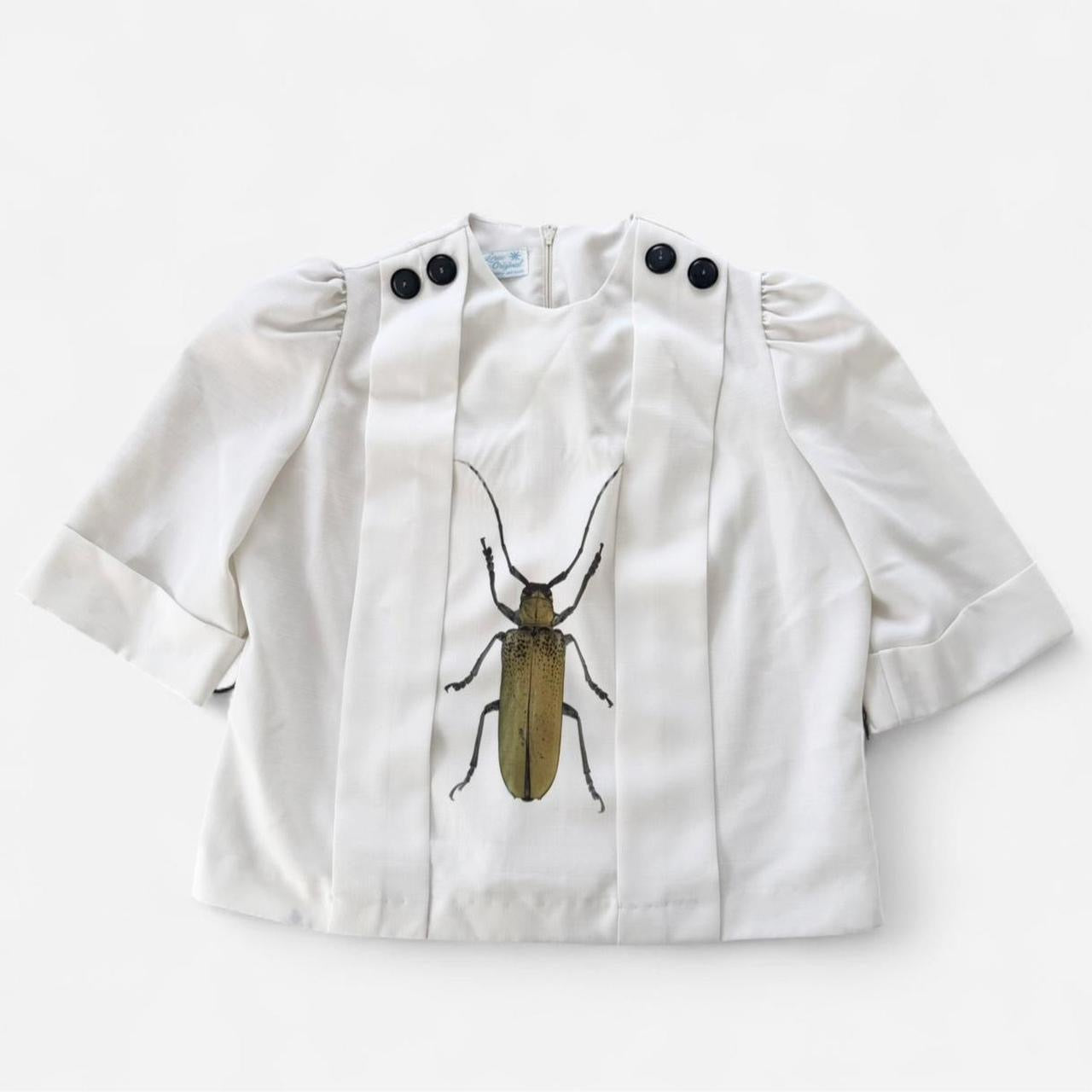 beetle vintage puff sleeve pleated shirt (xl)