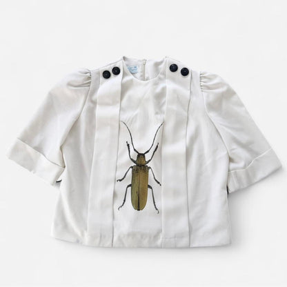 beetle vintage puff sleeve pleated shirt (xl)