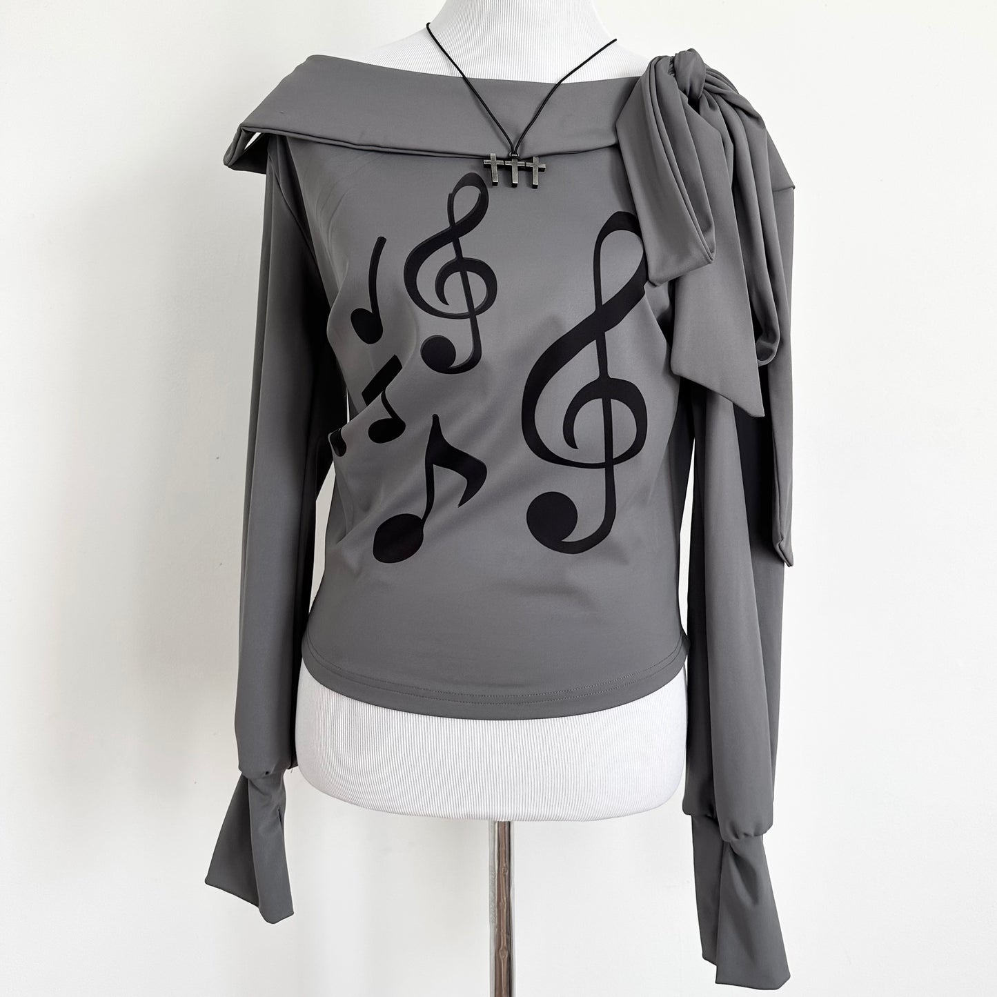music notes fold over shoulder tie top (large)