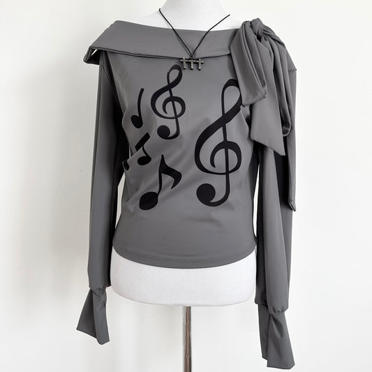 music notes fold over shoulder tie top (large)