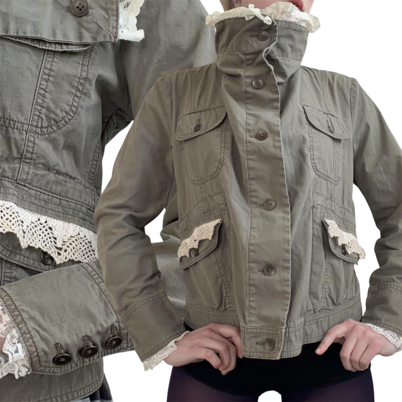 reworked vintage lace accent canvas cargo jacket(m/l)