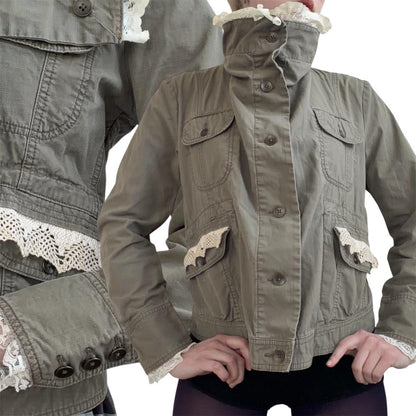 reworked vintage lace accent canvas cargo jacket(m/l)