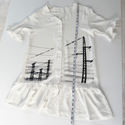 manga power lines ruffle button up mini dress (large)