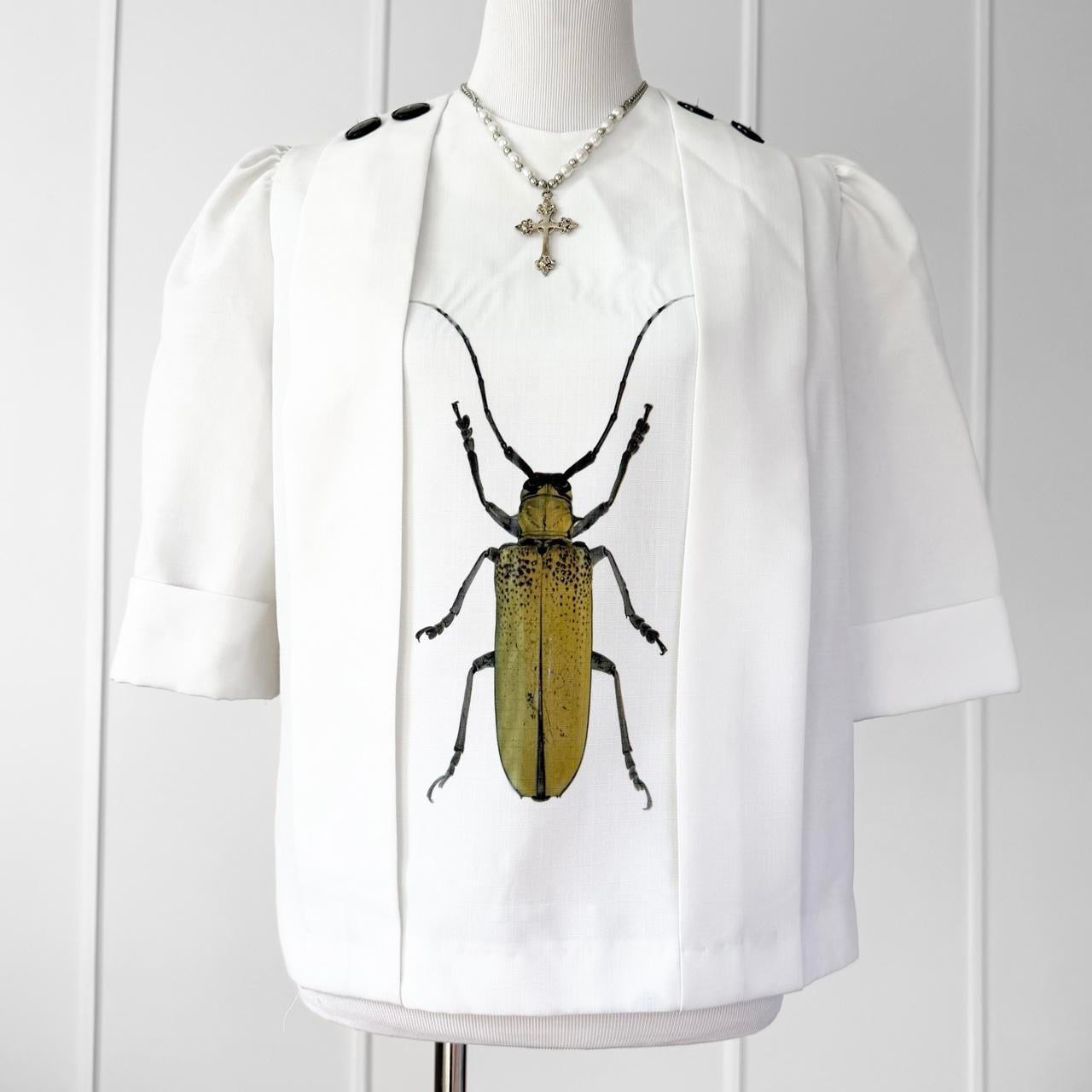 beetle vintage puff sleeve pleated shirt (xl)