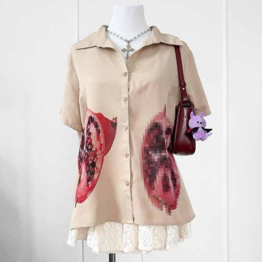 forbidden pomegranate vintage button up blouse (xl)