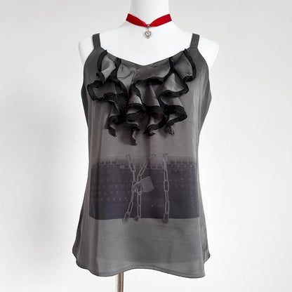 chained keyboard ruffle top (m)