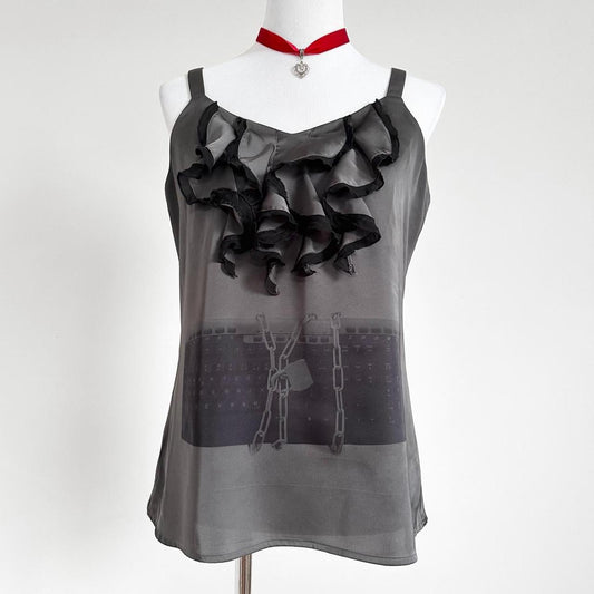 chained keyboard ruffle top (m)
