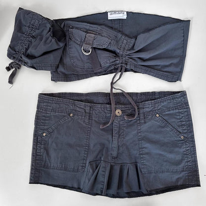 handmade blue cargo skirt set (m)