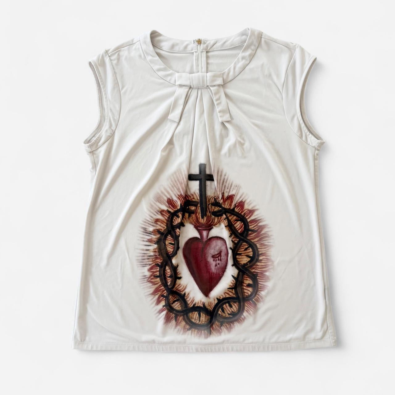 sacred heart pleated bow blouse (xl)