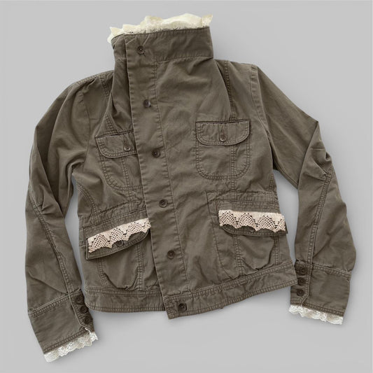 reworked vintage lace accent canvas cargo jacket(m/l)