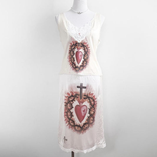 sacred heart slip cami and skirt set (m)