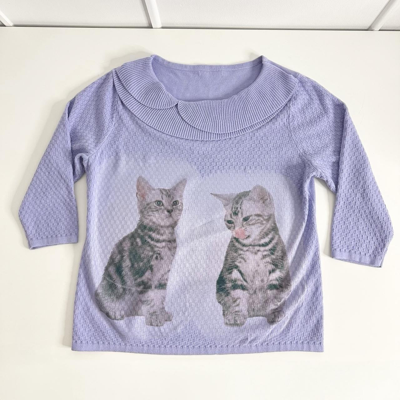 kitten knit half sleeve wide collar sweater (large)