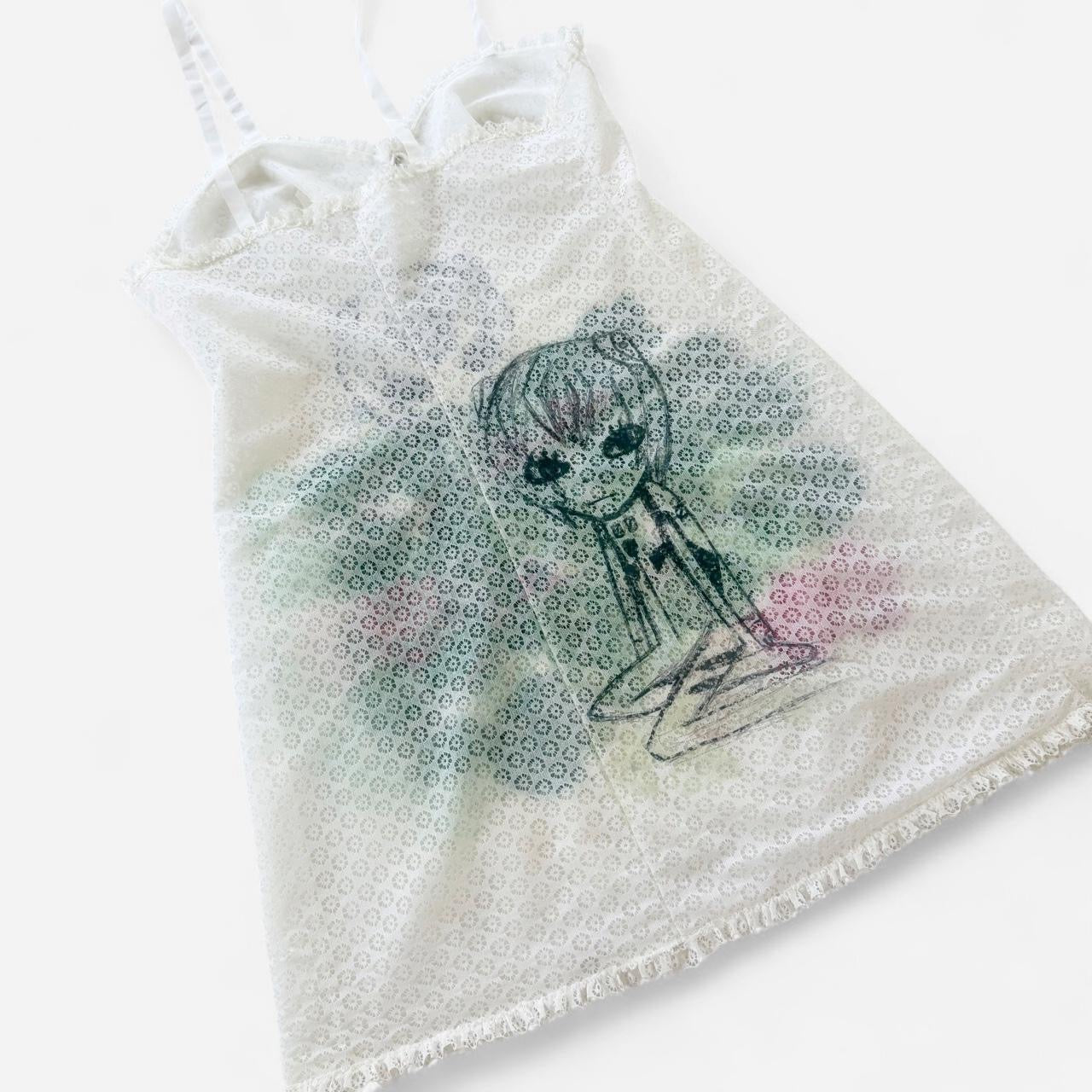 cyber anime lily pads vintage lace dress (m/l)