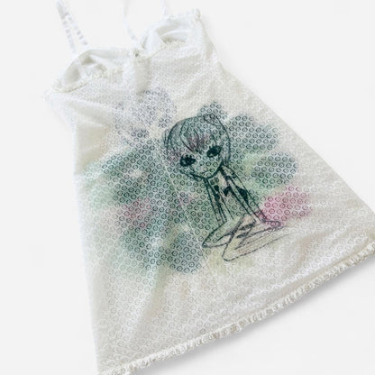 cyber anime lily pads vintage lace dress (m/l)
