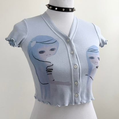 android twins button up cotton top (xs)
