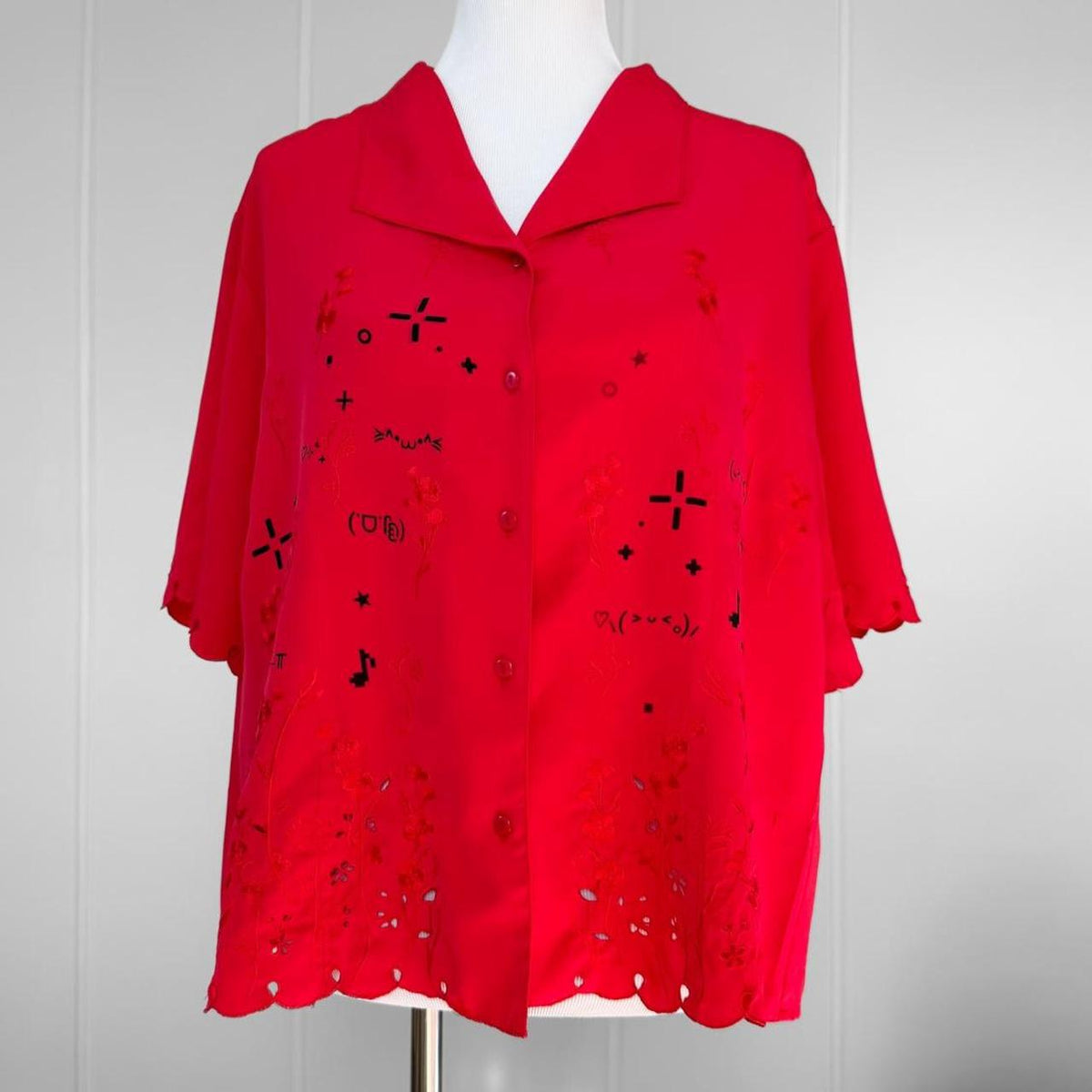 kaomoji vintage embroidered blouse (2xl)