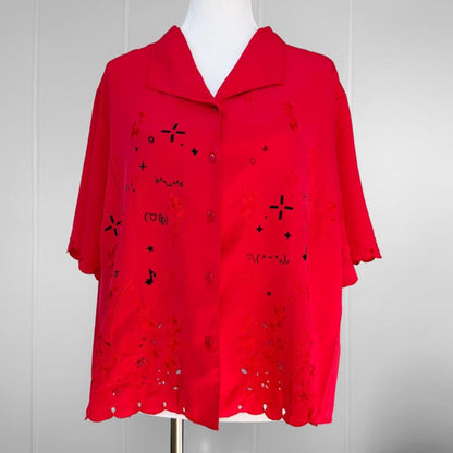 kaomoji vintage embroidered blouse (2xl)