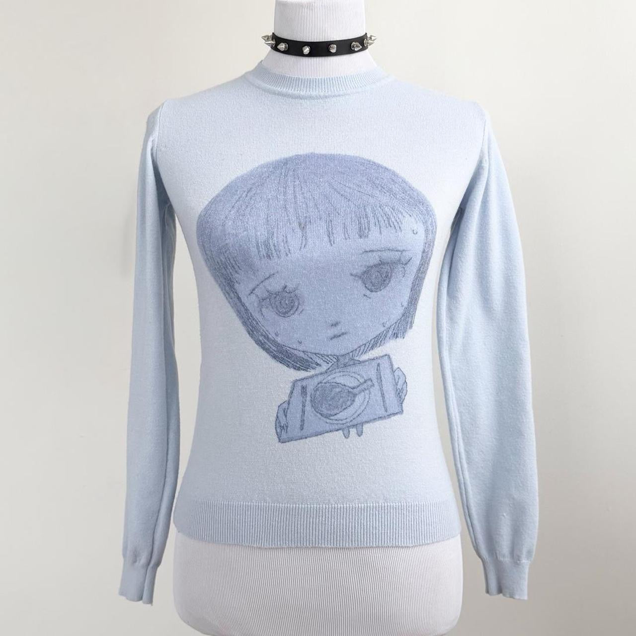 nervous girl blue soft sweater (xs)