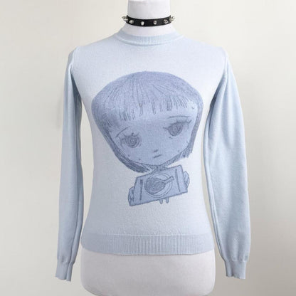 nervous girl blue soft sweater (xs)