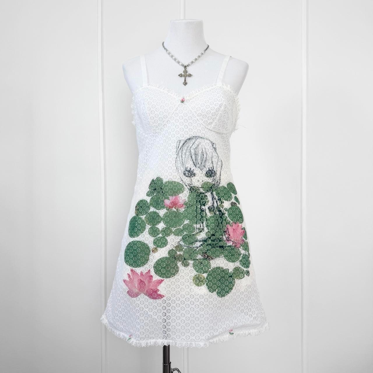 cyber anime lily pads vintage lace dress (m/l)