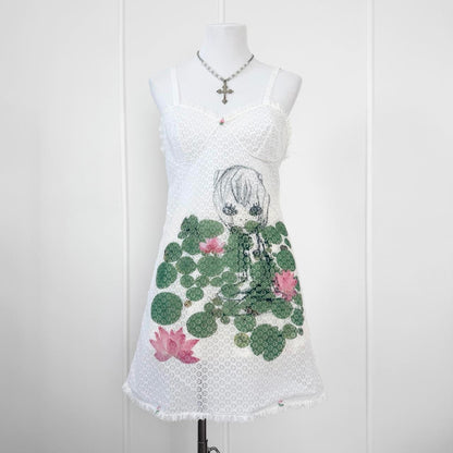 cyber anime lily pads vintage lace dress (m/l)