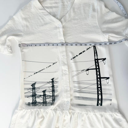 manga power lines ruffle button up mini dress (large)