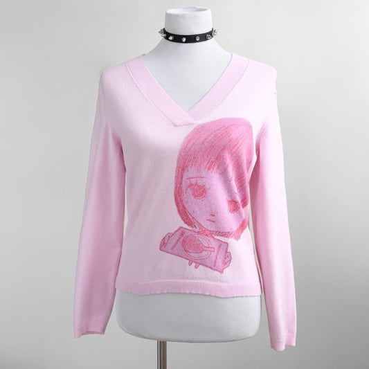 nervous girl pink cotton sweater (s)