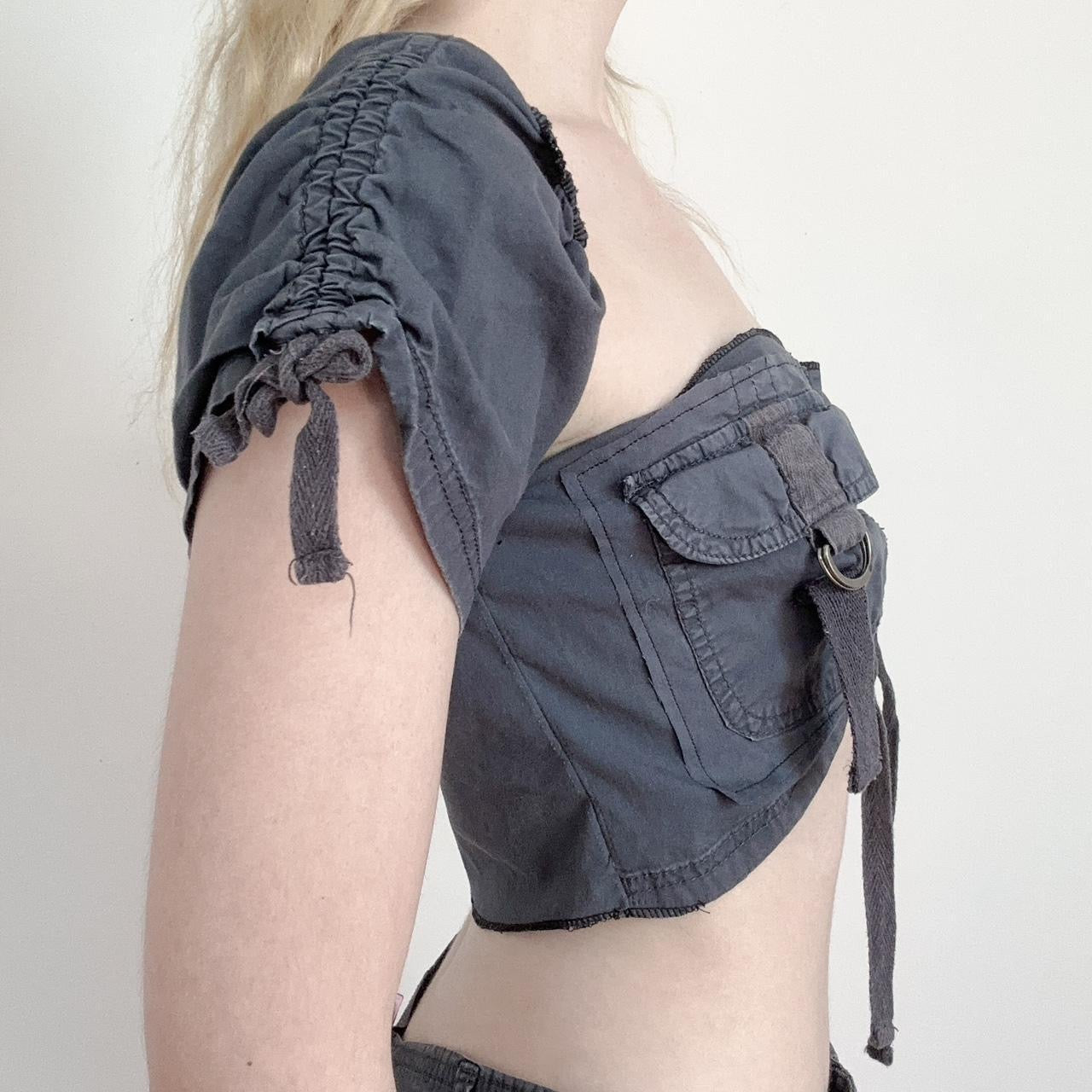 handmade blue cargo skirt set (m)