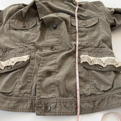 reworked vintage lace accent canvas cargo jacket(m/l)