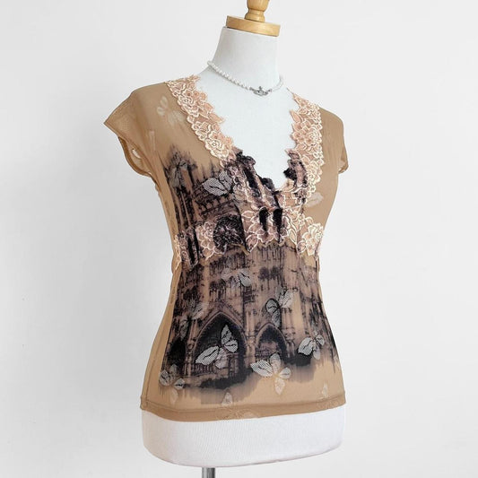 cathedral vintage lace mesh tank top (s/m)