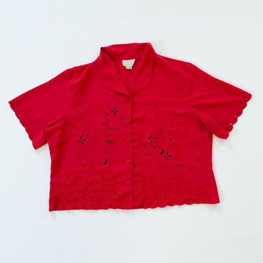 kaomoji vintage embroidered blouse (2xl)