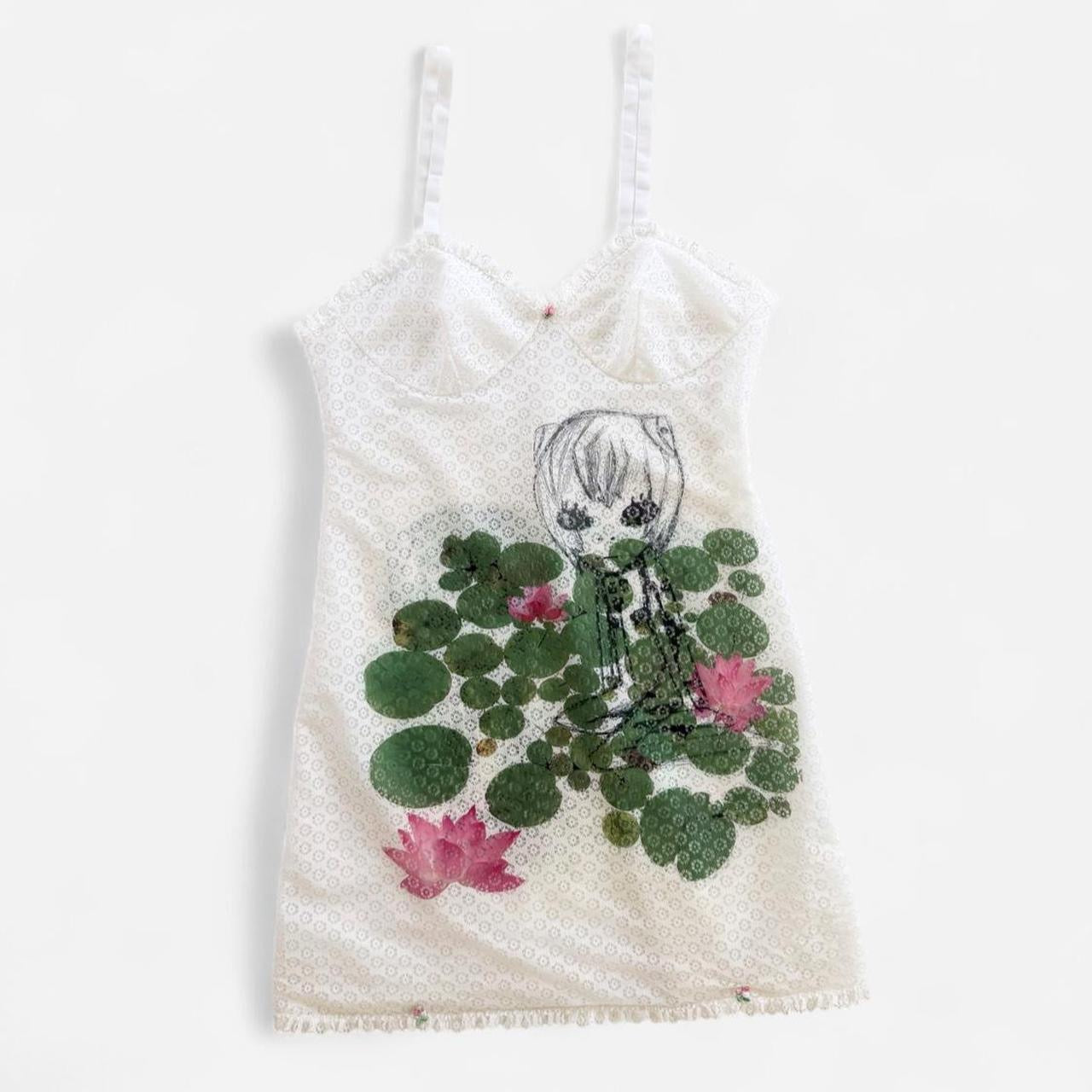 cyber anime lily pads vintage lace dress (m/l)