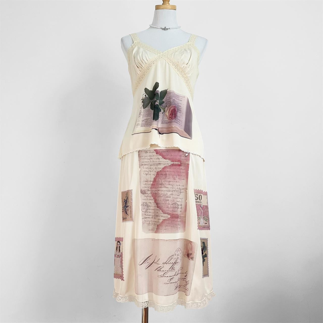 antique stationery slip cami and skirt set (m/l)