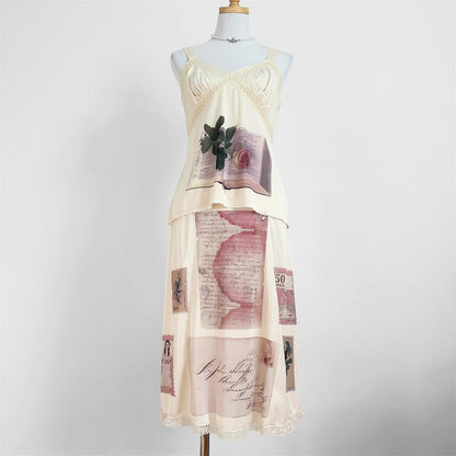 antique stationery slip cami and skirt set (m/l)