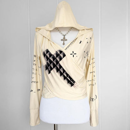 studded cross hooded top (s)