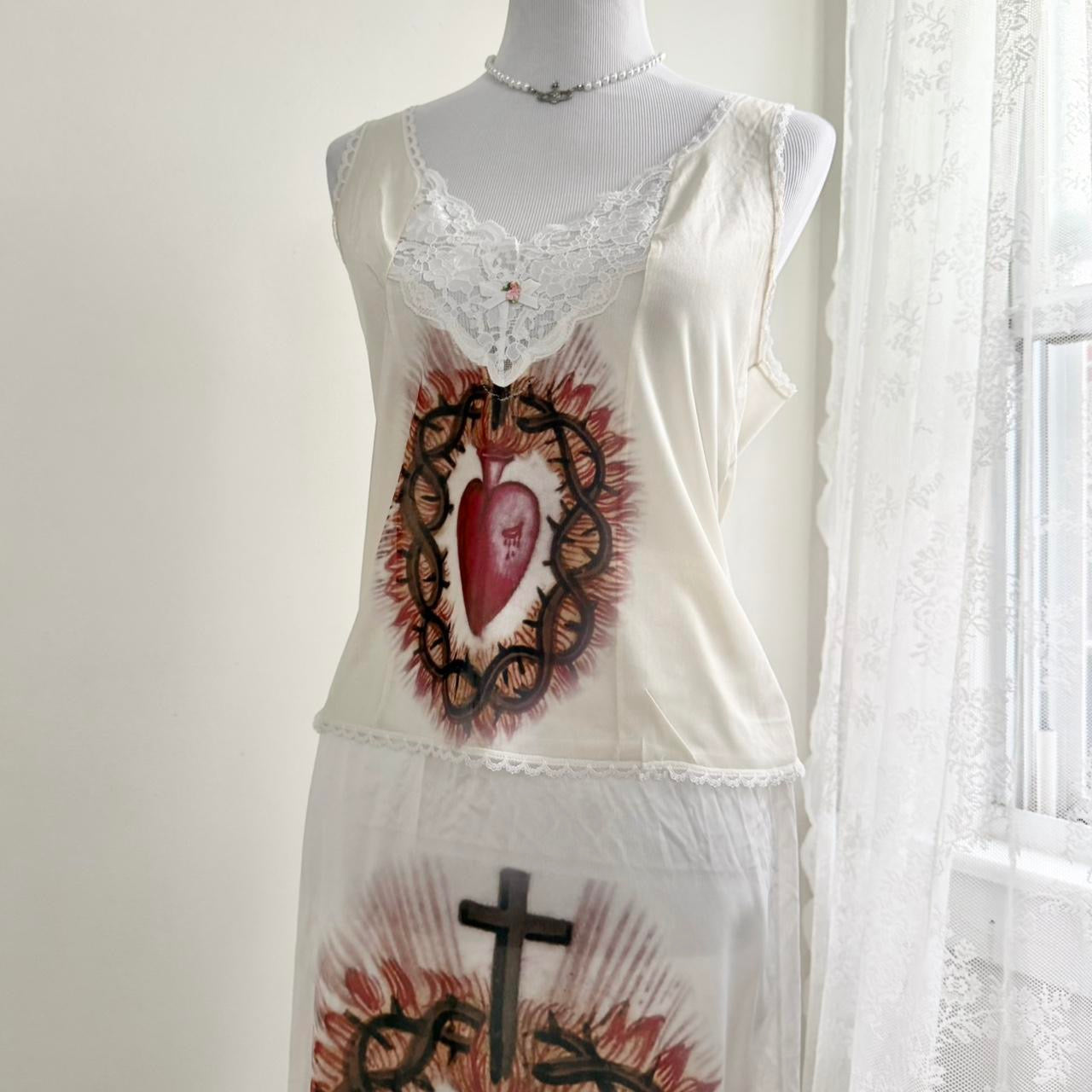 sacred heart slip cami and skirt set (m)